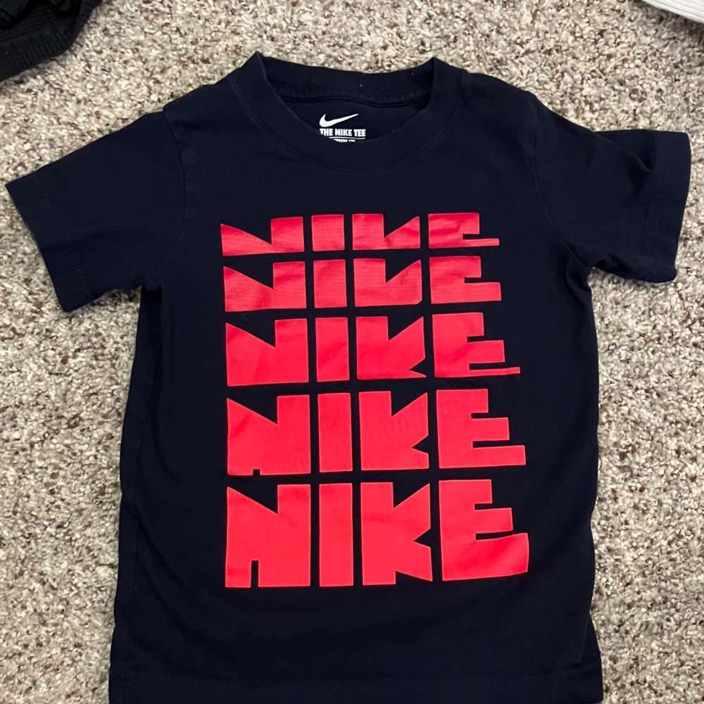 Nike Kids Navy Tee with Bold Red Logo Size 5